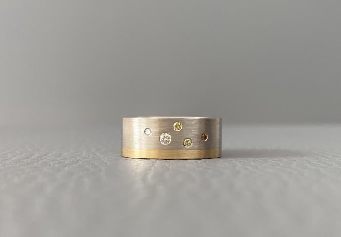 Ring "million stars", Silber, Gold mit Brillanten